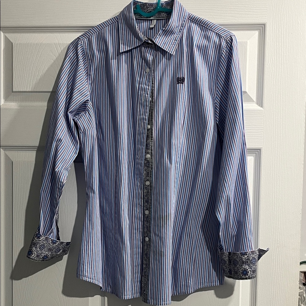 Cinch Blue and White Striped Women’s Shirt